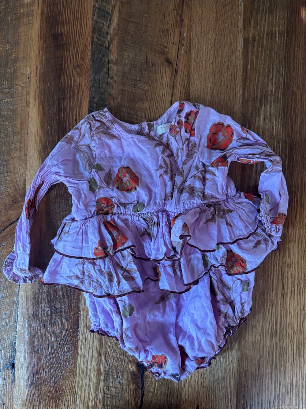 Pink Chicken Long-Sleeve Pink Floral Ruffle Baby One-Piece 12-18 month